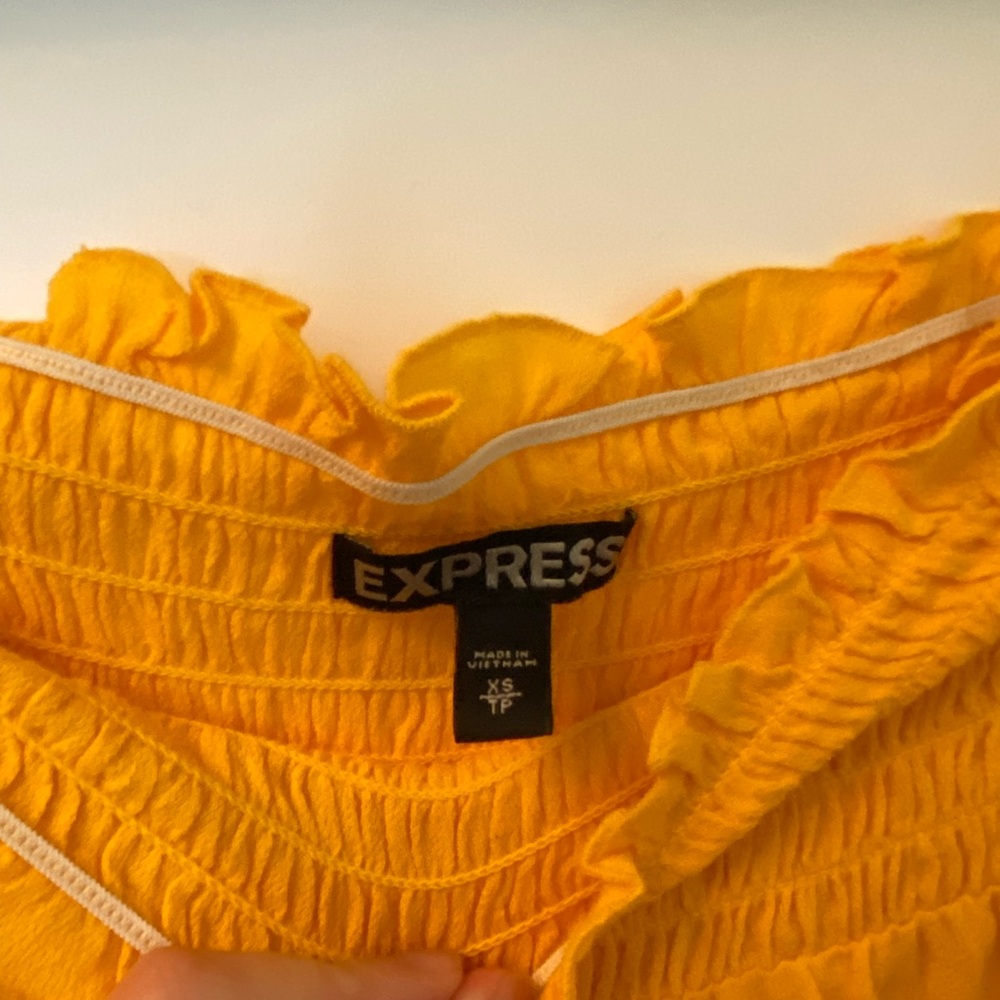 Express Yellow Ruffled Off-Shoulder Blouse - Picture 3 of 5